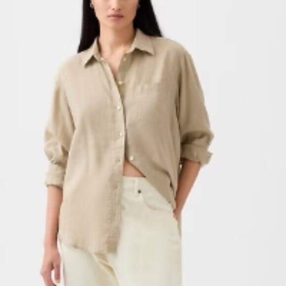 Banana Republic 100% Linen Big Shirt – Iconic Khaki Tan, Size S - Picture 1 of 3